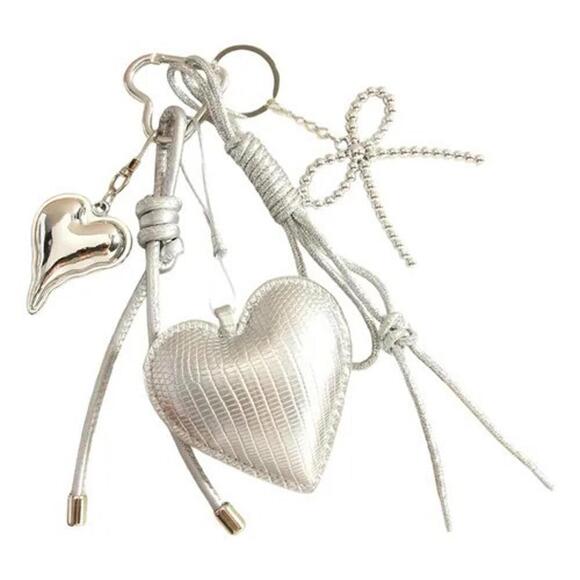 New Heart Shape Bow Knot PU Leather Bag Pendant Keychain Bag Charm - Picture 2 of 5